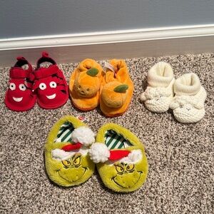 Set of Baby Slippers in Red, Orange, Cream, and Green